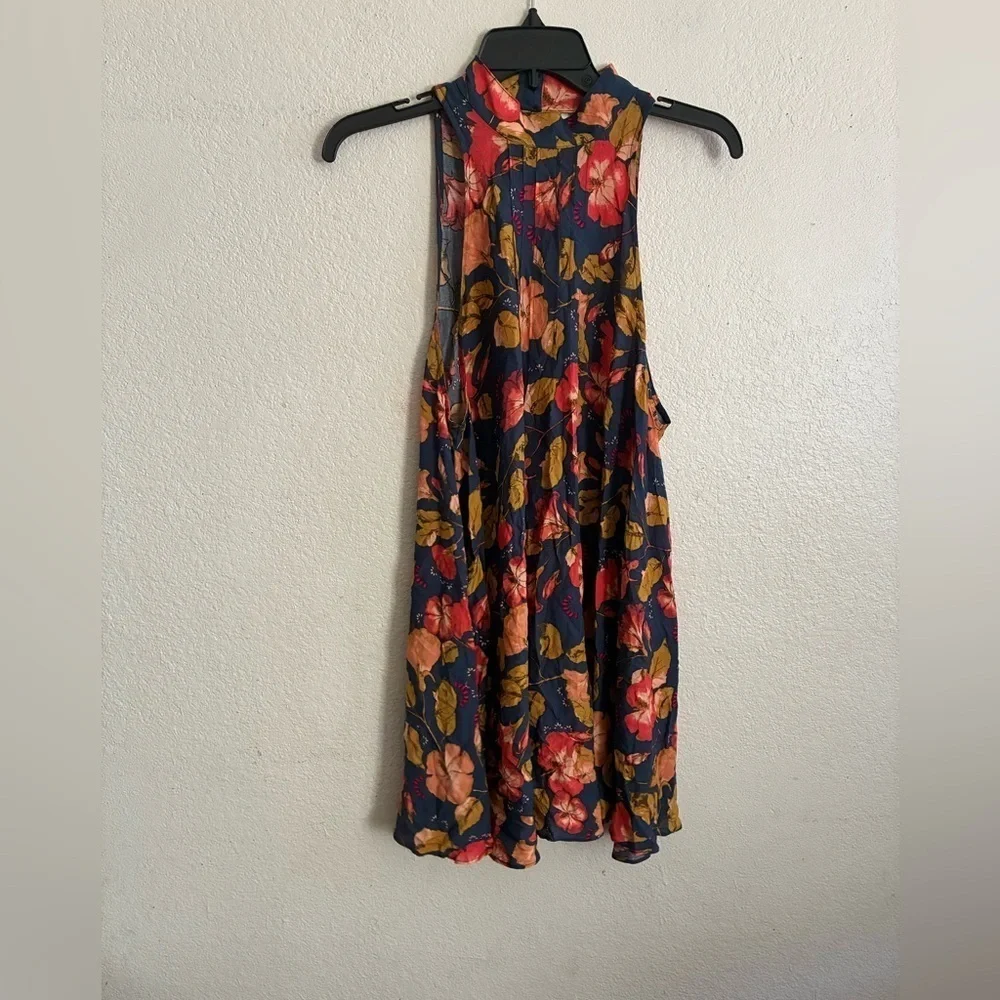 Free People Intimately Beaux MockNeck Blue Wildflower Orange Slip Mini Dress S